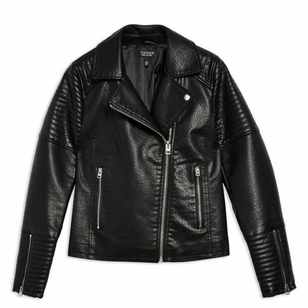 Topshop Quilted Black Leather Jacket